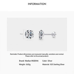 Classic 7mm S925 sterling silver stud earrings with sparkling round cubic zirconia