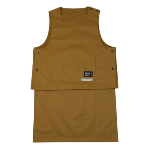 Brown heavy-duty work apron with multiple pockets and Tooling Wind logo for baristas
