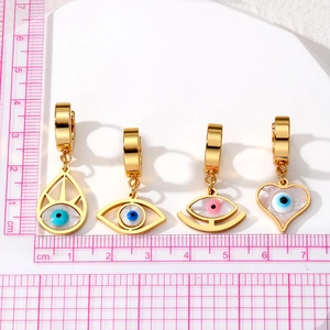 Retro evil eye earrings in teardrop and heart shapes made of golden stainless steel