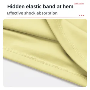 Detail of yoga top hem with hidden elastic band for anti-shock support and fine stitching
