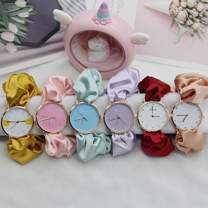 Fashion Women Quartz Watch With Elegant Satin Scrunchie Strap Creative Alloy Case Analog Wristwatch For Students Girls Gift
