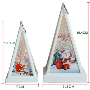 Detailed dimensions of white Christmas lanterns featuring Santa Claus and LED candle light