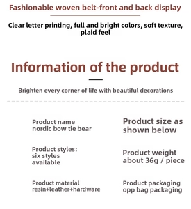 Detailed specification chart for resin bowtie bear keychain with leather and metal parts