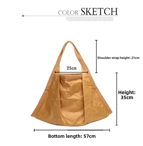 Detailed size specifications for the vintage brown wrinkled paper tote bag with dimensions