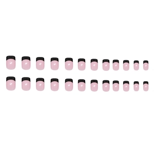 French tip press-on nails in black and light pink set with 24 pieces in various sizes