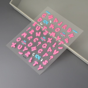 3D Alphabet-Aufkleber in Rosa und Blau für DIY-Nagelkunst und Zubehör-Dekoration