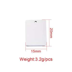 Polished 15x20mm stainless steel rectangular pendant tag with dimensions and weight info