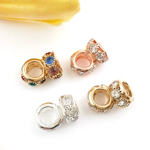 6x10mm rhinestone large hole spacer beads in gold and silver for DIY jewelry bracelets