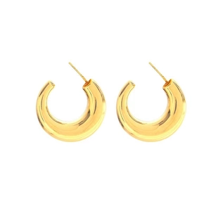 Minimalist 18k gold plated chunky C-shaped hoop earrings with polished metallic finish