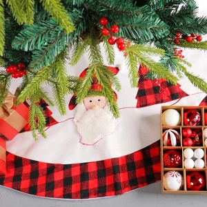 Classic red plaid Christmas tree skirt with Santa Claus applique and white center mat