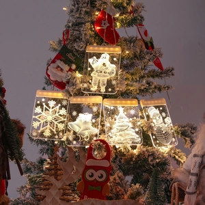 Warm white LED Christmas hanging lights with 3D Santa, Snowman and Reindeer patterns