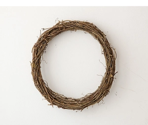 Close-up of natural woven grapevine wreath base for DIY Christmas floral wall decorations