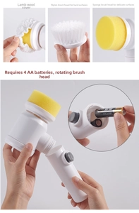 Electric cleaning brush set with nylon, sponge and wool heads for versatile kitchen use
