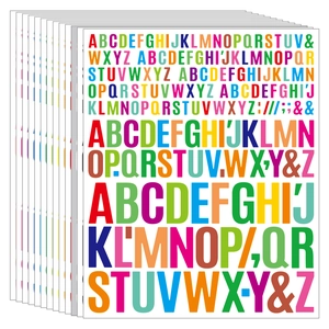 Close-up of colorful alphabet sticker sheets in various sizes for scrapbooking