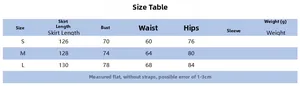Guide des tailles pour robe de soirée dos nu sexy avec mesures buste, taille et hanches