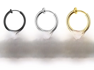 Detailed chart of stainless steel clip-on earrings in black, gold, and silver finishes