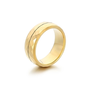 Polished gold geometric rhombus engraved stainless steel wide band ring for men