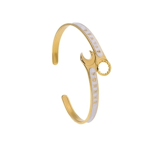 Creative 18K gold plated wrench shape open bangle with white enamel detail for women