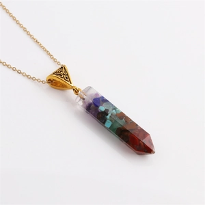 Handmade 7 chakras stone healing necklace with gold hexagonal resin bullet pendant
