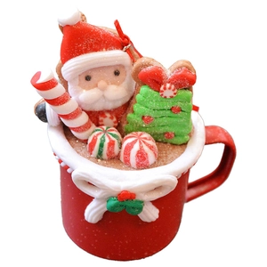 Christmas Santa Claus holiday ornament cup with candy canes and green tree in red finish