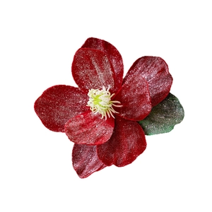 Artificial red lotus flower with silver glitter for Christmas tree and wreath decoration