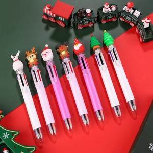 Christmas 6-color ballpoint pens with Santa and reindeer cartoon toppers, set of 8 pieces