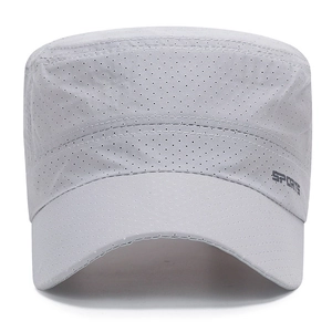Light gray laser-cut breathable flat top cap for outdoor sports sun protection
