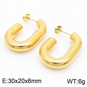 Polished gold U-shaped hoop earrings showing 30x20x6mm dimensions and 6g weight