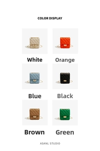 Compact quilted crossbody bag color selection featuring gold chain straps and sleek metal locks