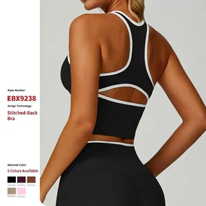 Débardeur de Sport Femme Bordure Contrastée Dos Nageur Soutien-Gorge Yoga Nylon Élasthanne Évacuation Humidité Fitness Gym