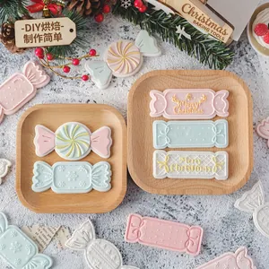 Christmas Candy Shape Cookie Cutter Acrylic Fondant Stamp PLA Plastic Baking Mold For Cake Decoration DIY Holiday Gift