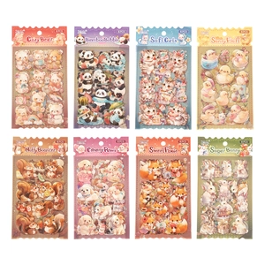 Cartoon animal stickers set with 8 themes including cozy bear and panda for DIY decor