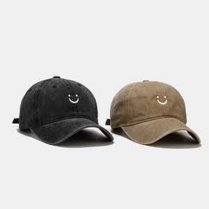 Baseball Cap Washed Cotton Smile Face Embroidered Adjustable Distressed Retro Casual Outdoor Sun Hat For Men Women