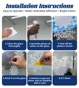 Step-by-step installation guide for white snowflake static window stickers for Christmas decor