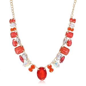 French vintage gold necklace with dramatic red and colorful crystal pendants