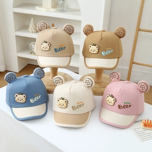 Toddler baseball caps with cute 3D bear ears and contrast brim in five assorted colors