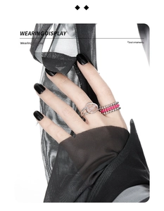 Close-up of S925 silver rings with natural crystal and pink beaded elastic bands