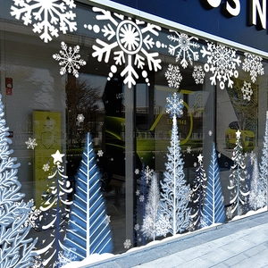 Adesivi natalizi con alberi e fiocchi di neve per decorazione vetrine festiva