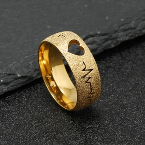 Gold stainless steel heartbeat ring with frosted finish and heart cutout design