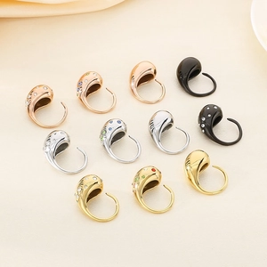 Exaggerated teardrop stainless steel open rings with colorful rhinestones in multiple finishes