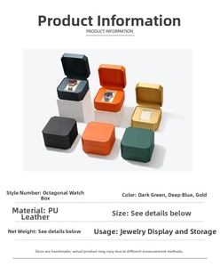 Detail of octagonal PU leather watch box with premium velvet interior and secure pillow