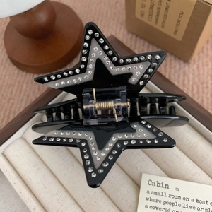 Pinza per capelli a stella nera Y2K con strass per donna in stile retrò