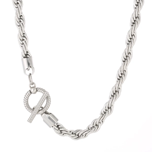 Collier chaîne torsadée hip hop en acier inoxydable argenté avec fermoir à bascule OT