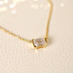 S925 sterling silver 14K gold plated necklace with emerald-cut lab diamond pendant