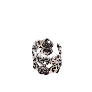 Punk style adjustable silver heart ring with vintage open band and hollow-out design