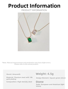 Detailed size and material guide for green zircon 18k gold plated stainless steel necklace