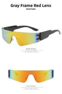Detail of wraparound rimless sports sunglasses with orange-red gradient mirror lenses