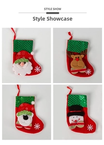Detail of Christmas stocking set featuring sequins, snowflakes and 3D plush characters