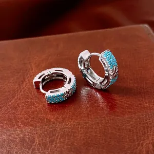 Boucles D'oreilles Créoles Huggie Vintage En Cuivre Avec Pierres Bleues Motif Fleuri Creux Bijoux Boho Pour Femmes