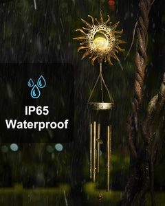 IP65 waterproof solar moon wind chime with warm crackle glass ball in the rainy night